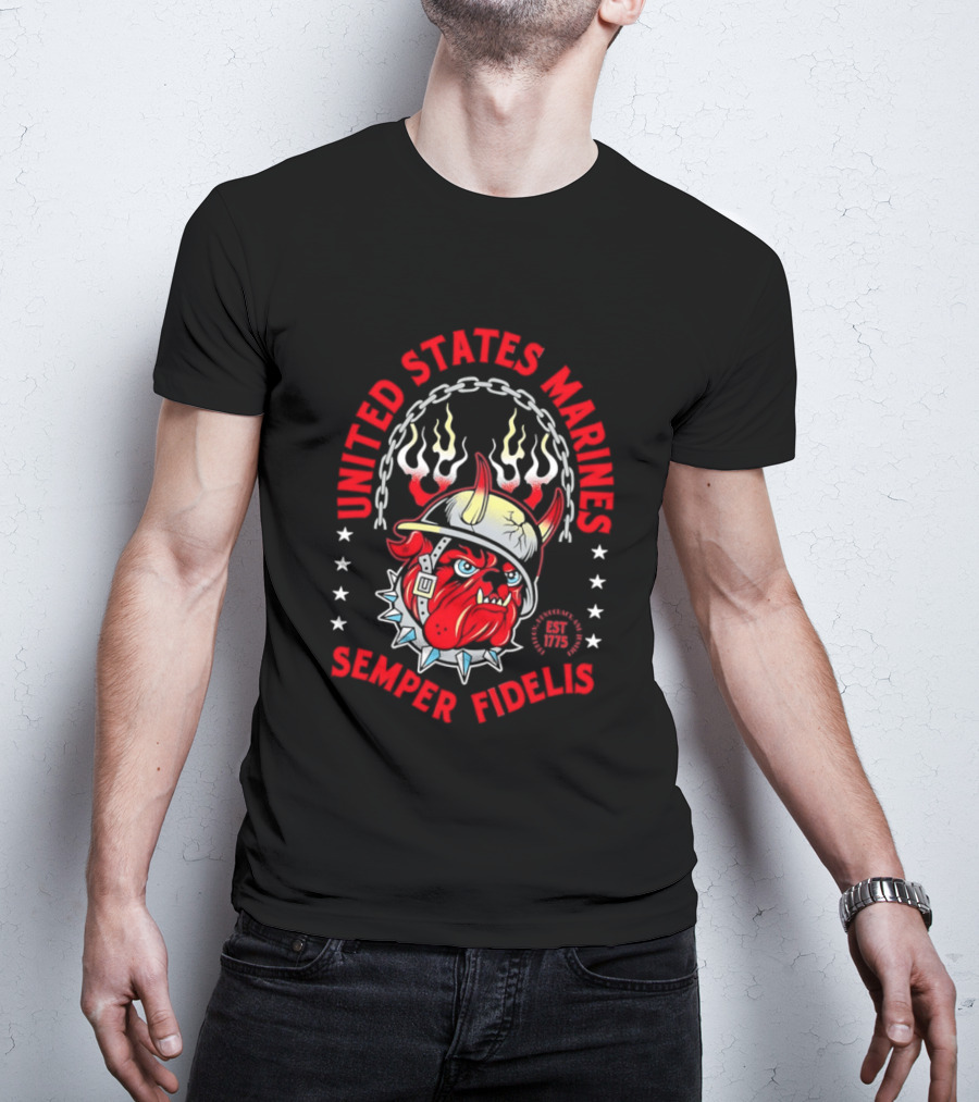 United States Marines Semper Fidelis Bulldog Helmet EST 1775 T-Shirt