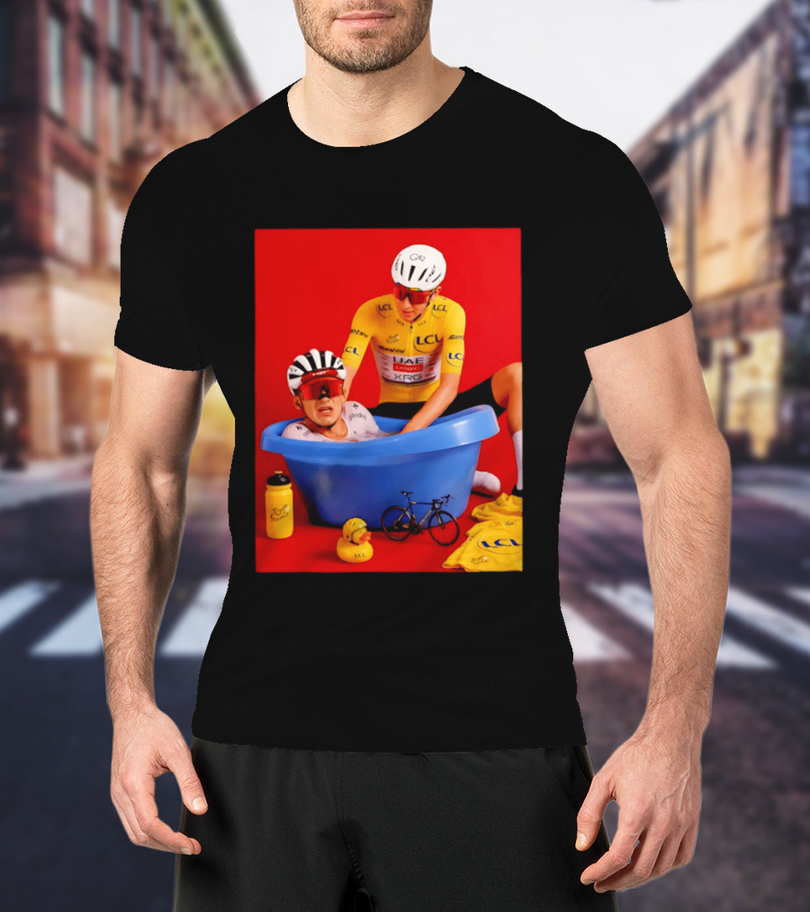 Tadej Pogačar Isaac Del Toro LCL UAE Team 2026 Cycling Bath Scene T-Shirt