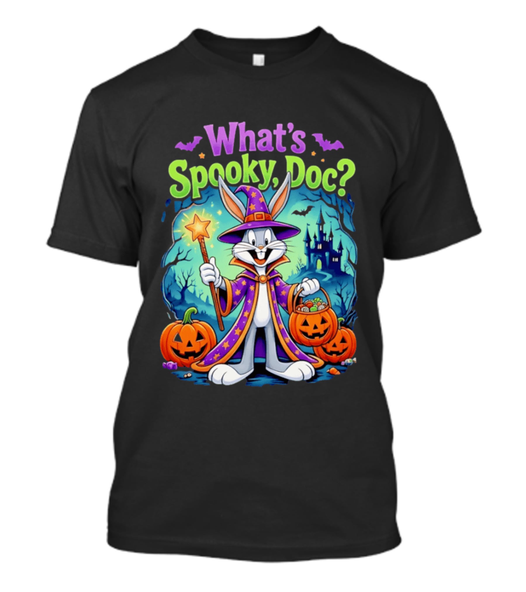What's Spooky Doc Bugs Bunny Halloween Wizard Costume With Pumpkins T-Shirt