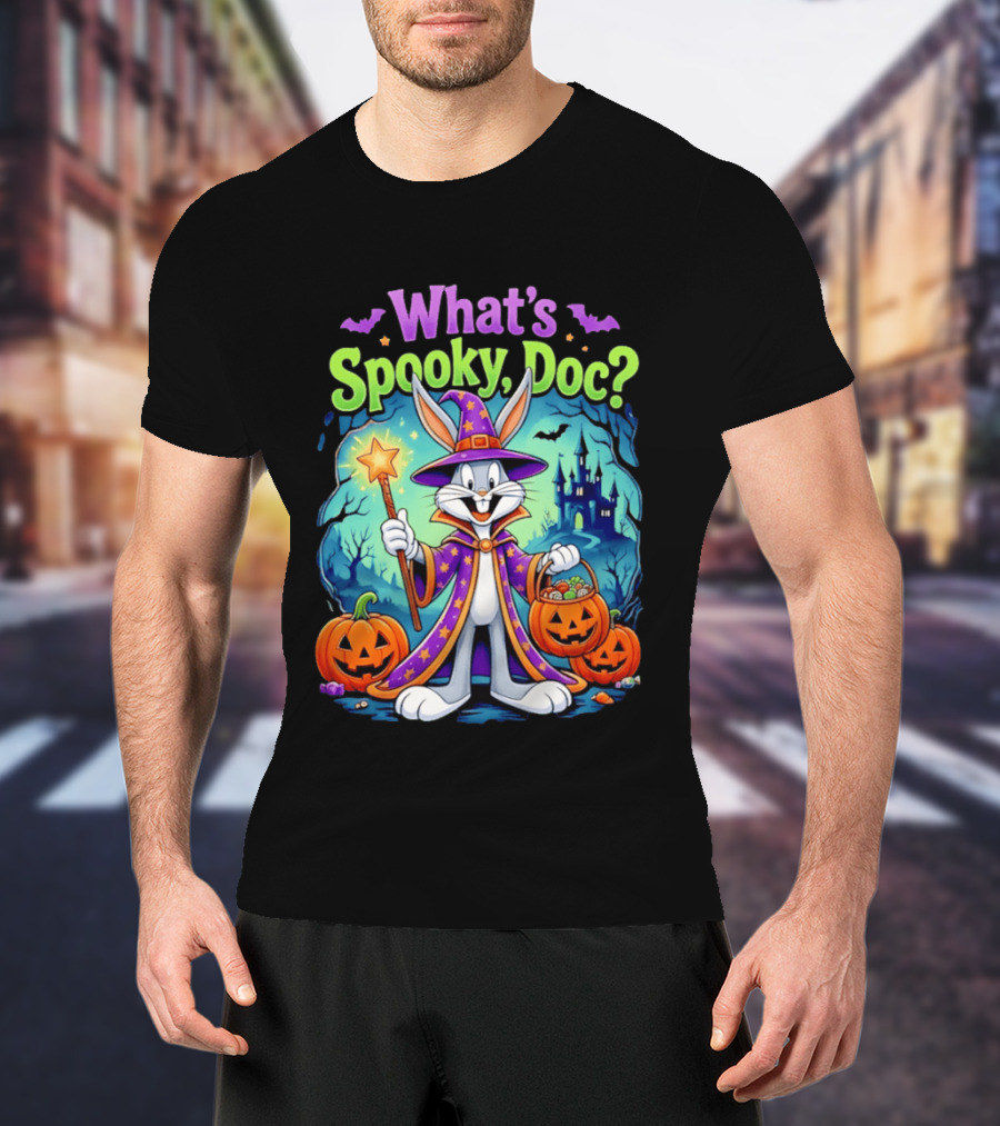 What's Spooky Doc Bugs Bunny Halloween Wizard Costume With Pumpkins T-Shirt