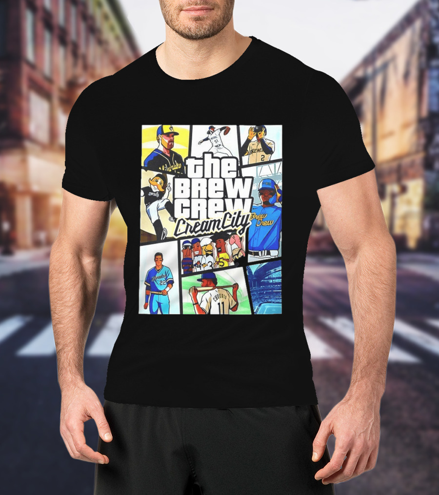 The Brew Crew Cream City Milwaukee Brewers Baseball Players Montage T-Shirt