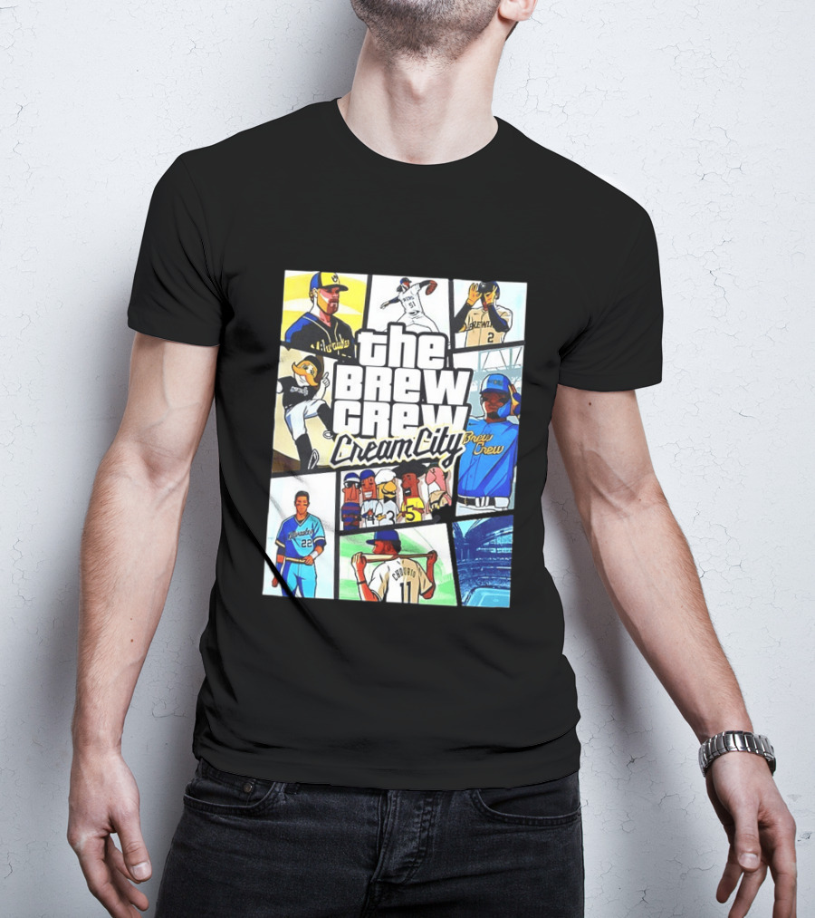 The Brew Crew Cream City Milwaukee Brewers Baseball Players Montage T-Shirt
