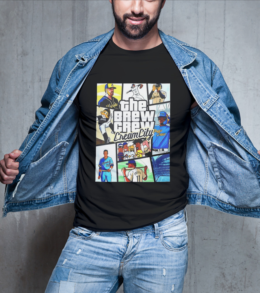 The Brew Crew Cream City Milwaukee Brewers Baseball Players Montage T-Shirt