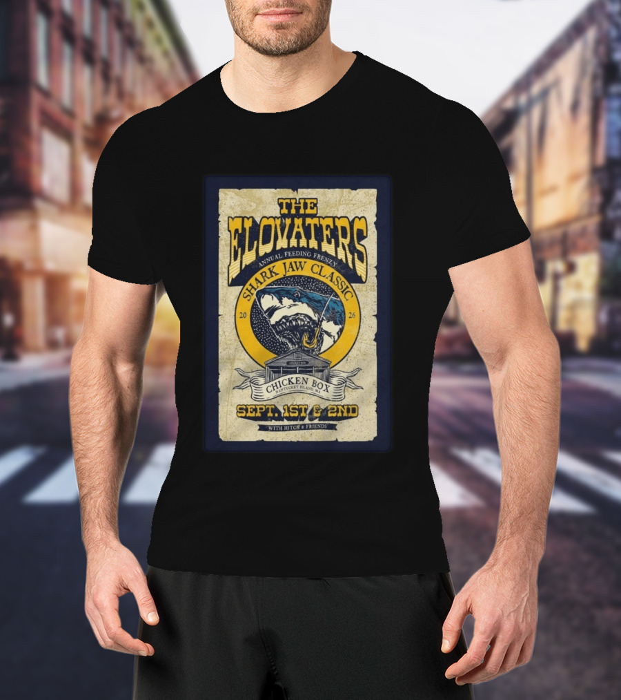 The Elovaters Annual Feeding Frenzy Shark Jaw Classic Nantucket Island MA Chicken Box Sept 1st 2nd 2026 T-Shirt