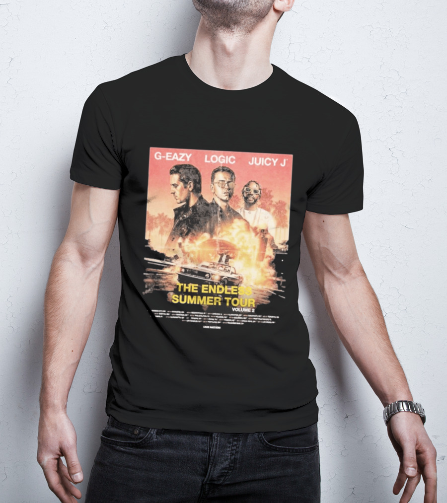 G Eazy Logic Juicy J The Endless Summer Tour Volume 2 2026 Retro Car Palm Trees T-Shirt