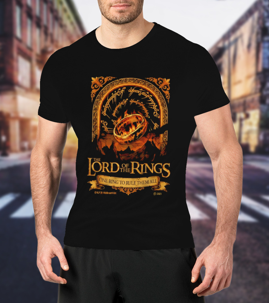 The Lord Of The Rings One Ring To Rule Them All Iconic Inscription And Flaming Ring T-Shirt