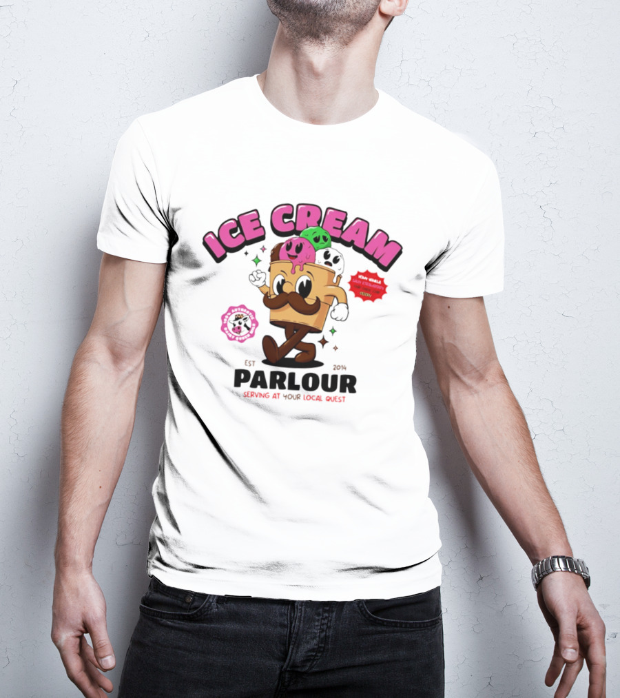 Ice Cream Parlour Est 2014 Serving At Your Local Quest Cartoon Characters Fun Scoop Club T-Shirt