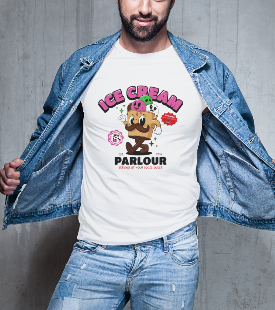 Ice Cream Parlour Est 2014 Serving At Your Local Quest Cartoon Characters Fun Scoop Club T-Shirt