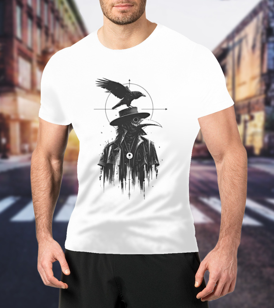 Plague Doctor With Raven Gothic Minimalist Short Sleeve T-Shirt