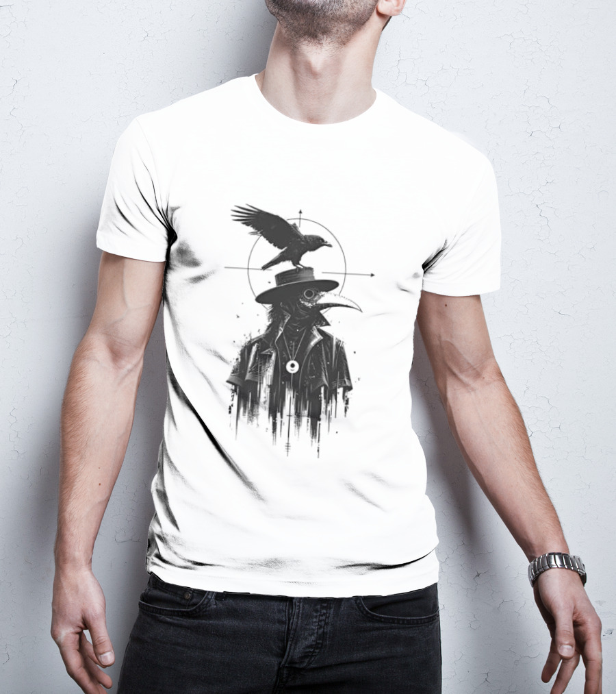 Plague Doctor With Raven Gothic Minimalist Short Sleeve T-Shirt