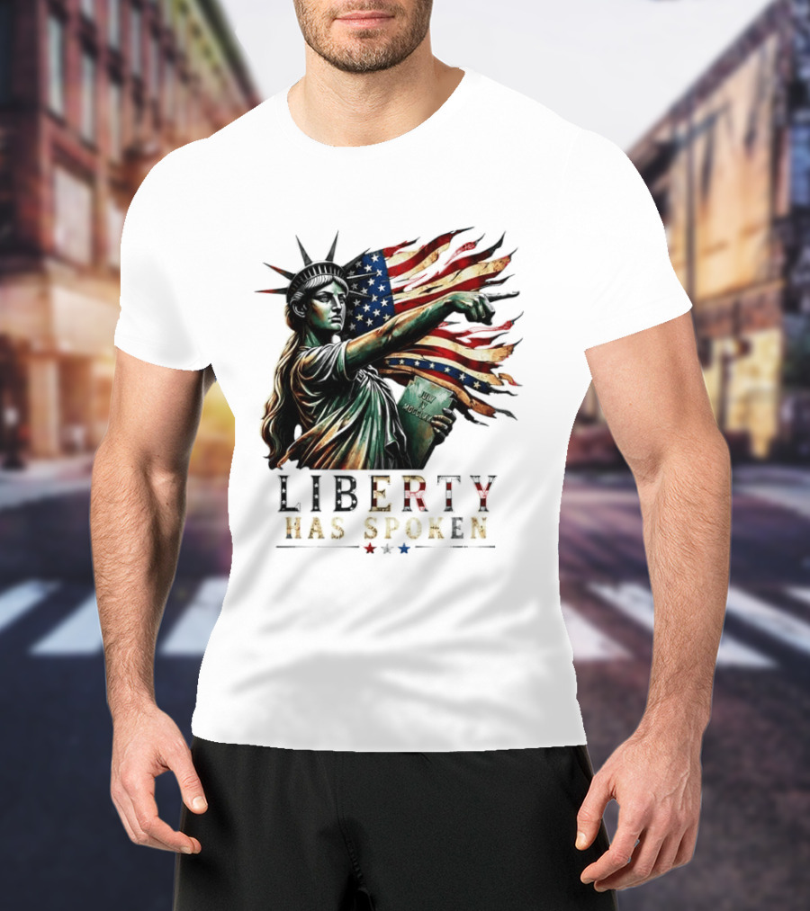Sophia Cunningham Liberty Has Spoken Statue Of Liberty Pointing July Freedom Flag T-Shirt