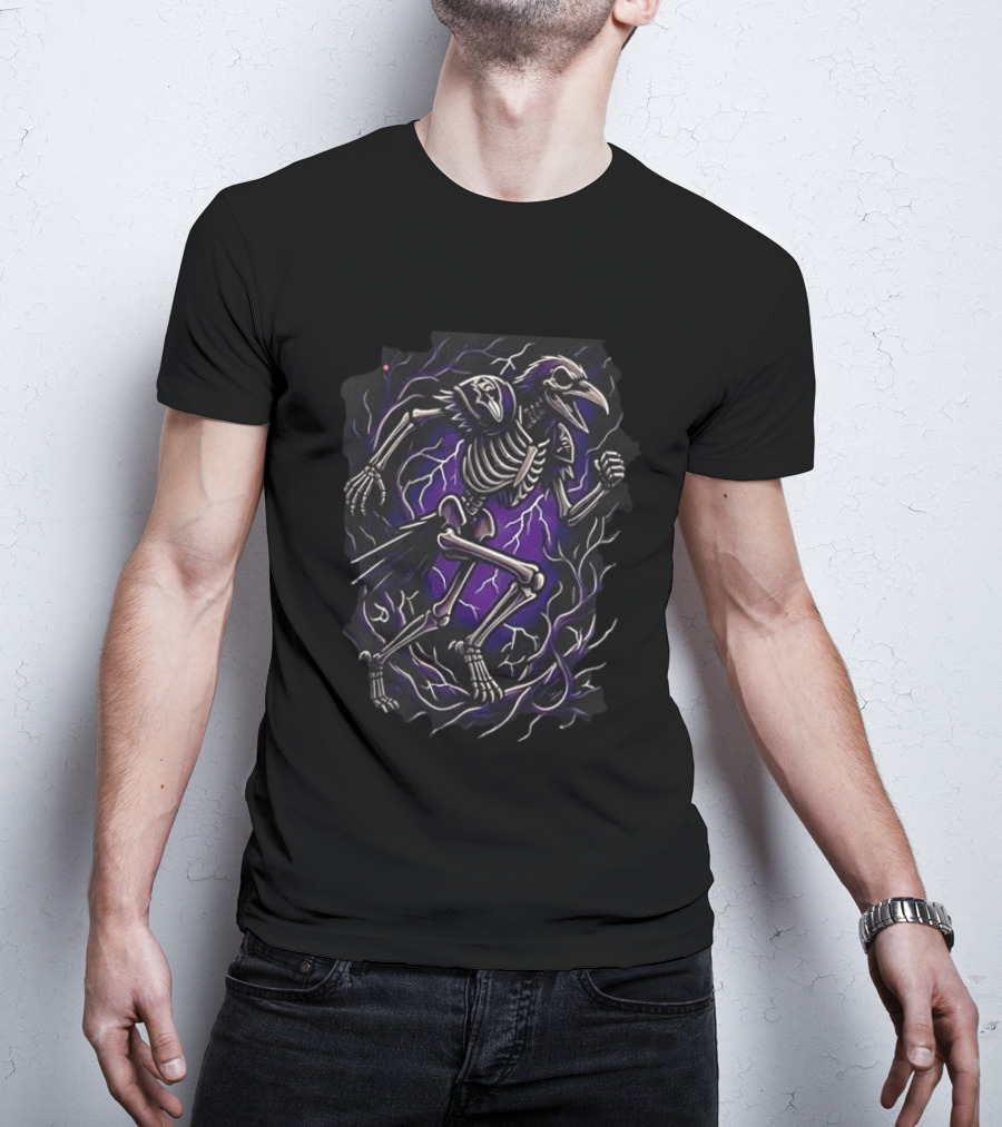 Baltimore Ravens Runs In My Blood Skeleton Ravens Lightning T-Shirt