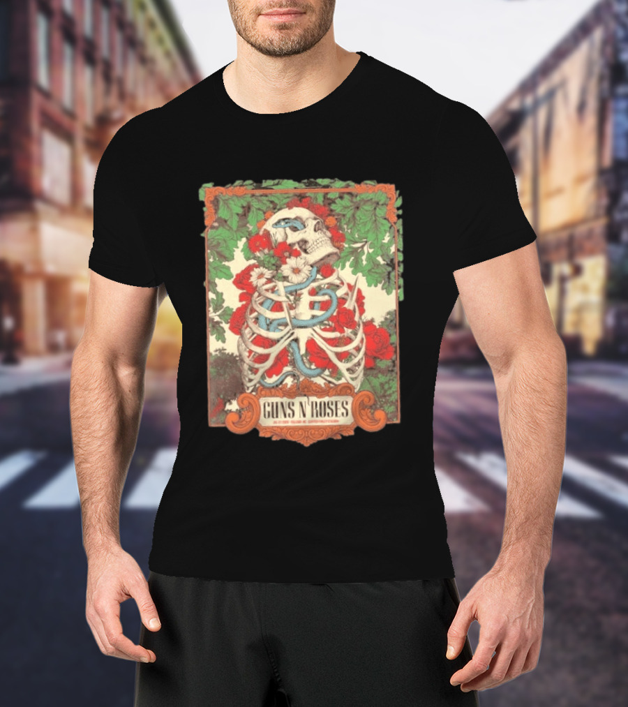 Guns N Roses Raleigh North Carolina 2026 Event Carter Finley Stadium July 23 Skeleton Roses T-Shirt