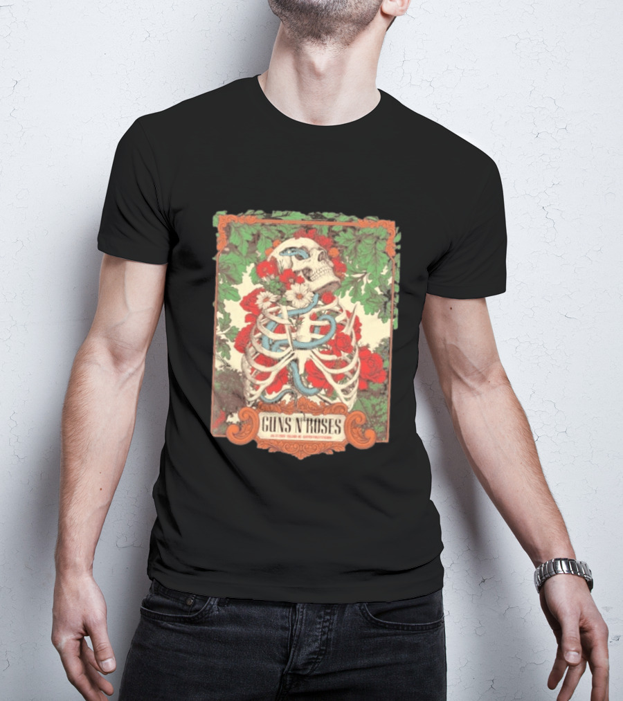Guns N Roses Raleigh North Carolina 2026 Event Carter Finley Stadium July 23 Skeleton Roses T-Shirt