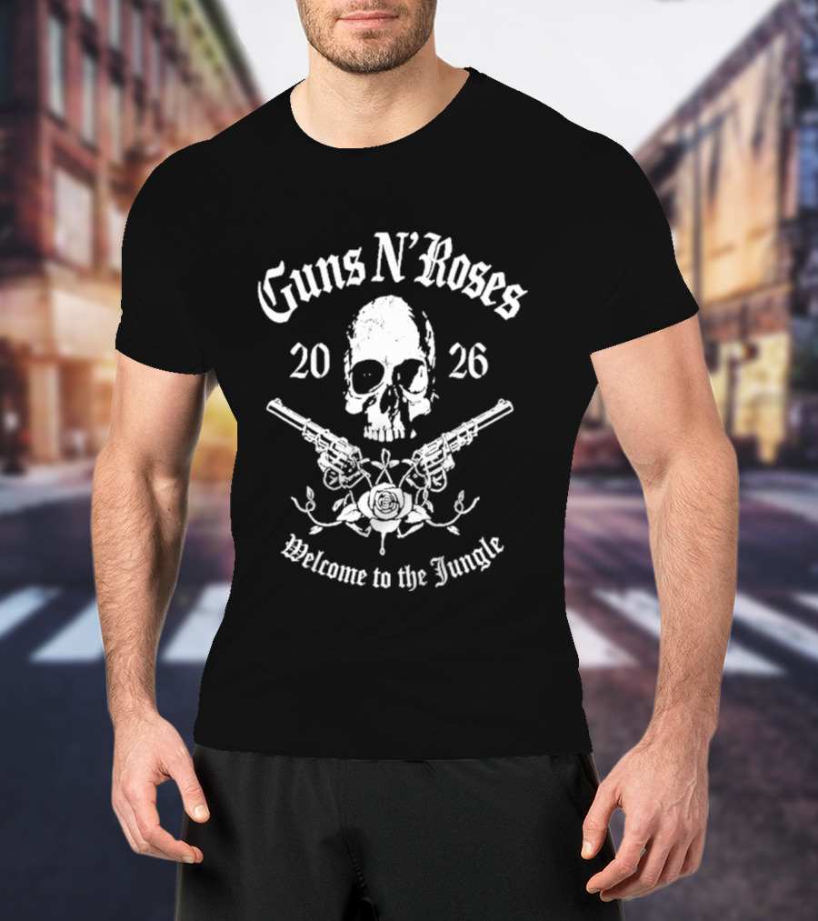 Guns N Roses 2026 Welcome To The Jungle Skull Pistols T-Shirt