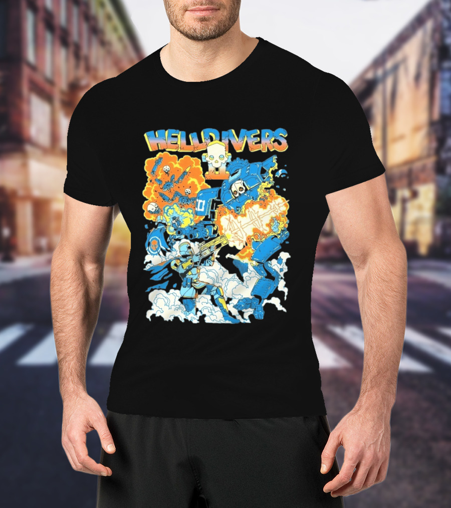 Helldivers 2 Explosive Battle Remember Outpost 32 Retro Skull Warfare T-Shirt