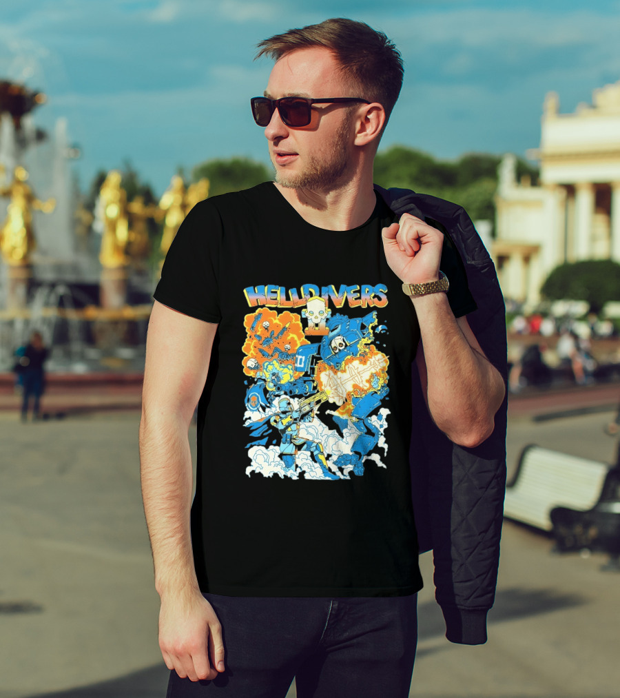 Helldivers 2 Explosive Battle Remember Outpost 32 Retro Skull Warfare T-Shirt
