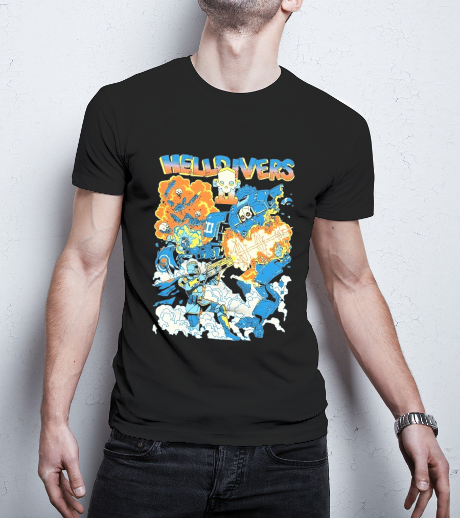 Helldivers 2 Explosive Battle Remember Outpost 32 Retro Skull Warfare T-Shirt