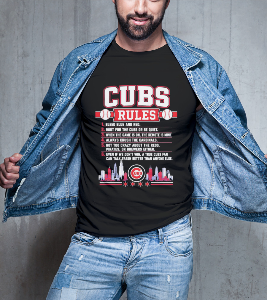 Cubs Rules Chicago Skyline Baseball Fan Apparel MLB Chicago Cubs T-Shirt