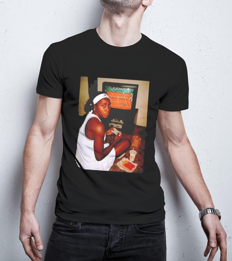 Coco Gauff Playing Retro Tennis Video Game With McDonald's Snacks T-Shirt