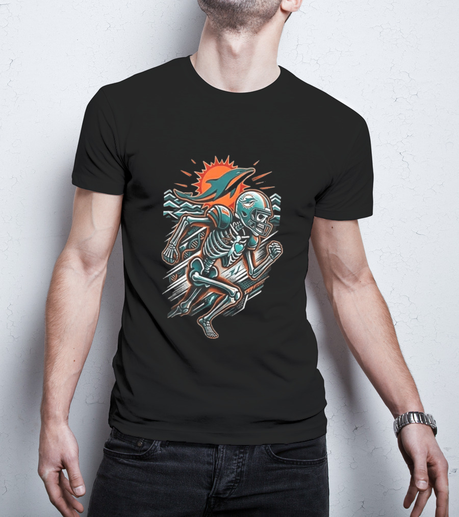 Miami Dolphins Runs In My Blood Skeleton Football Sprint T-Shirt