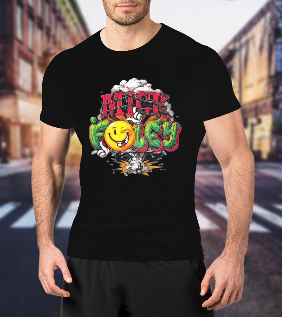 Mick Foley Smiley Explosion Barbed Wire T-Shirt