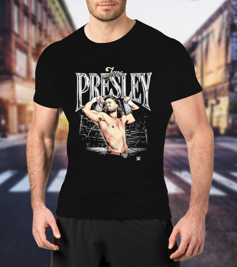 Jax Presley Flexing Muscles WWE Presley Backdrop T-Shirt