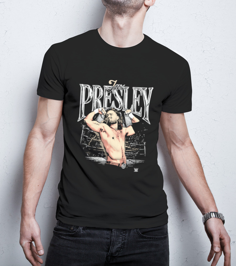 Jax Presley Flexing Muscles WWE Presley Backdrop T-Shirt