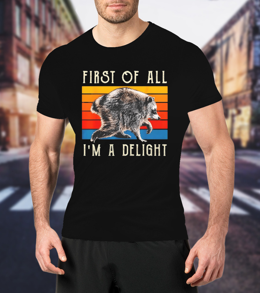 Jimothy Raccoon First Of All I'm A Delight Famous Seattle Trash Panda Colorful Stripes T-Shirt