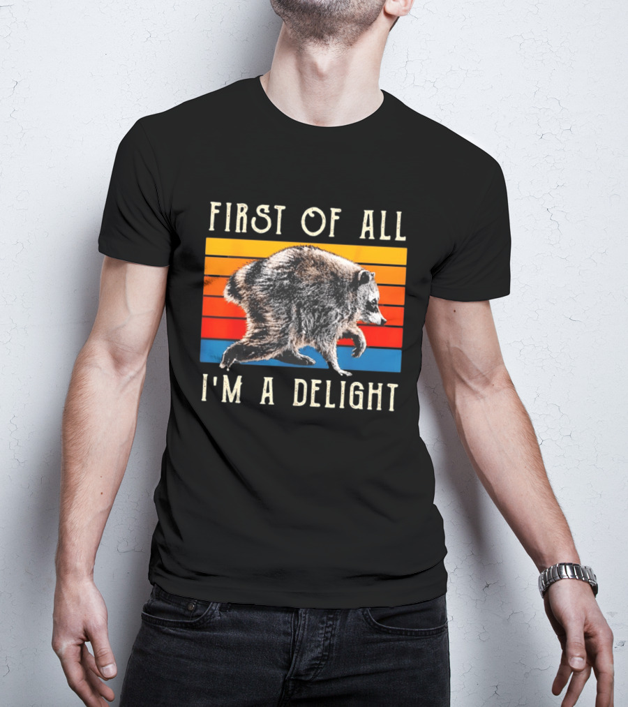 Jimothy Raccoon First Of All I'm A Delight Famous Seattle Trash Panda Colorful Stripes T-Shirt