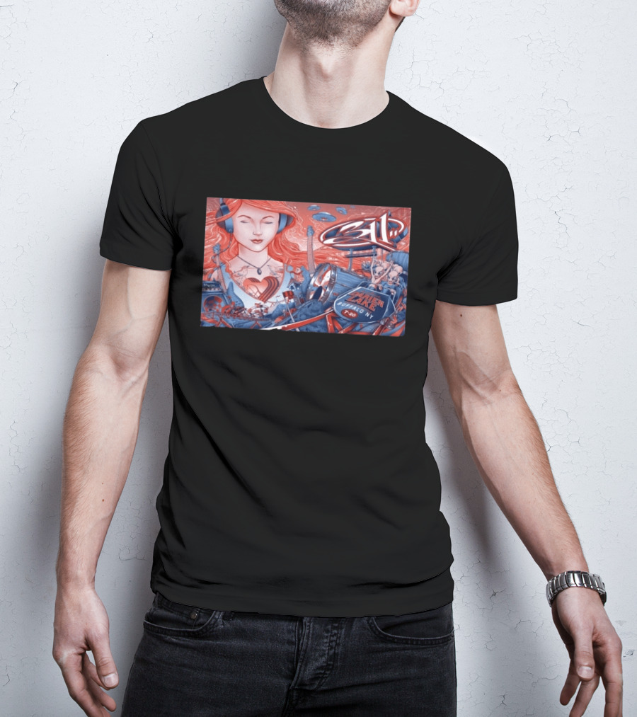 311 Darien Lake 7 20 Buffalo NY Art With Drum And Redhead Listening T-Shirt