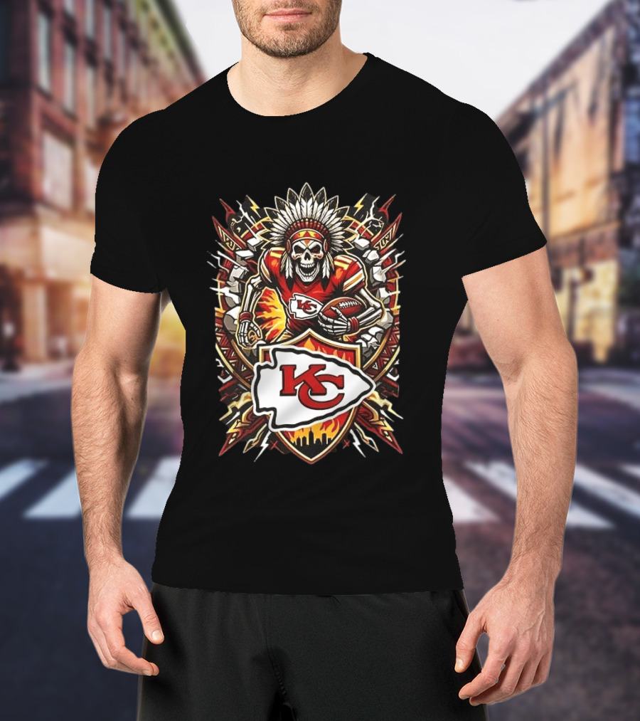 Kansas City Chiefs Runs In My Blood Skeleton Warrior And Football Team T-Shirt