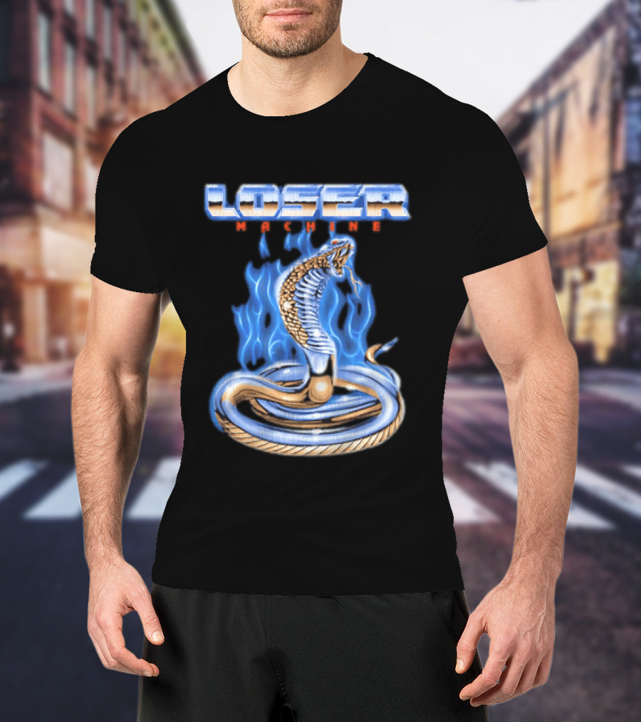 Loser Machine Cobra Flaming Blue Serpent Roaring Snake T-Shirt