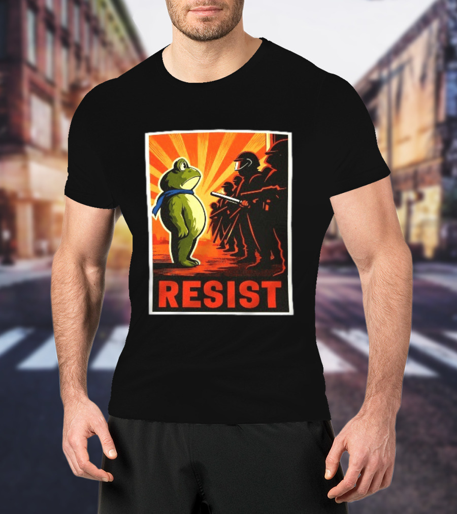 Resist Portland Frog 2025 Anti Fascism Protest Art With Frog And Riot Police T-Shirt