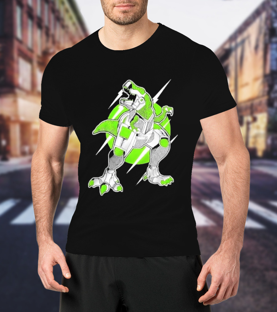 Robo Rex Neon Green Cybernetic Dinosaur Tech Science Fiction High Voltage T-Shirt