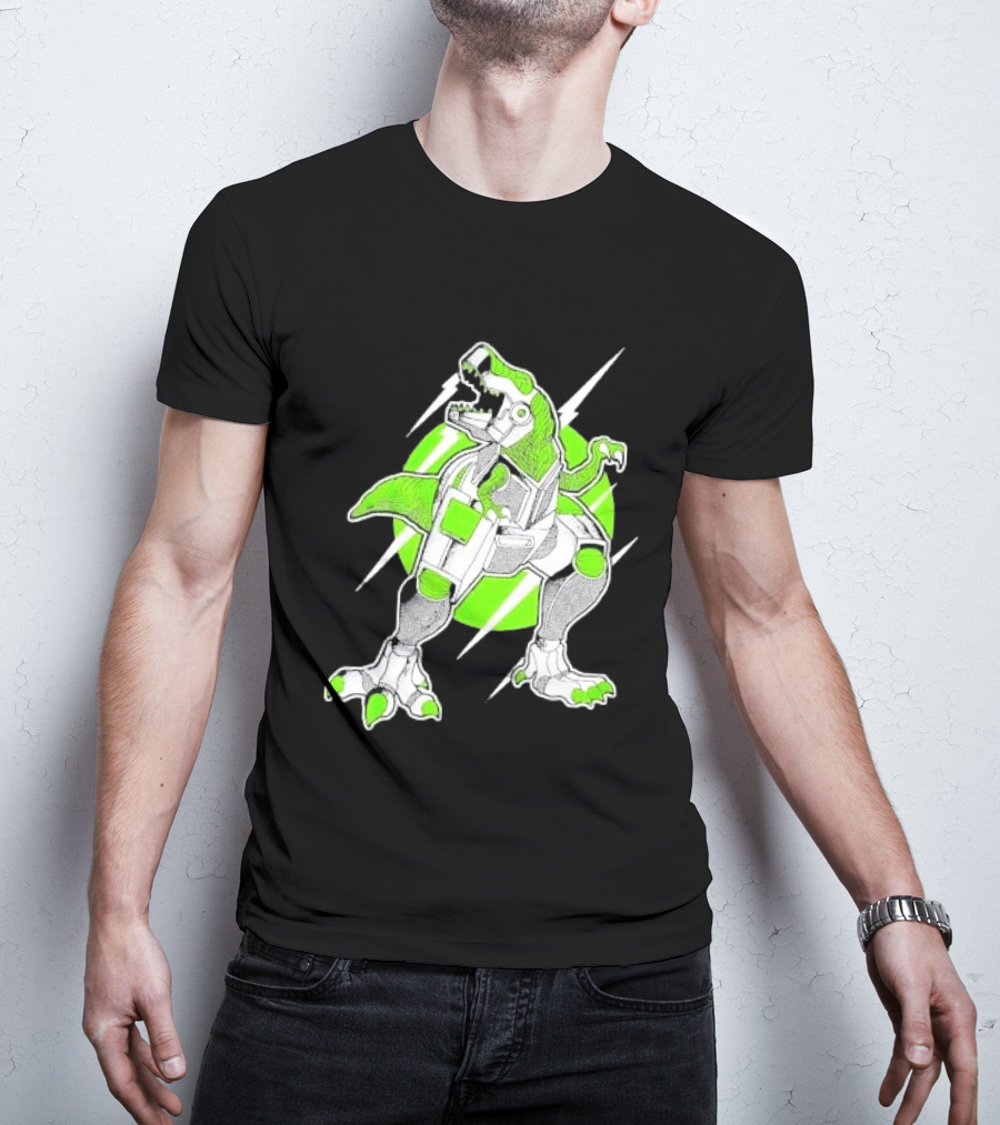 Robo Rex Neon Green Cybernetic Dinosaur Tech Science Fiction High Voltage T-Shirt