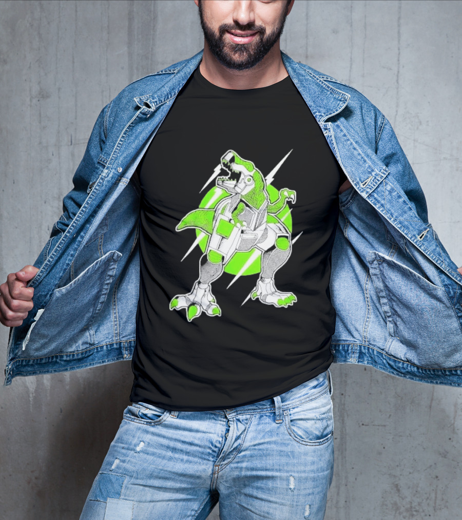 Robo Rex Neon Green Cybernetic Dinosaur Tech Science Fiction High Voltage T-Shirt