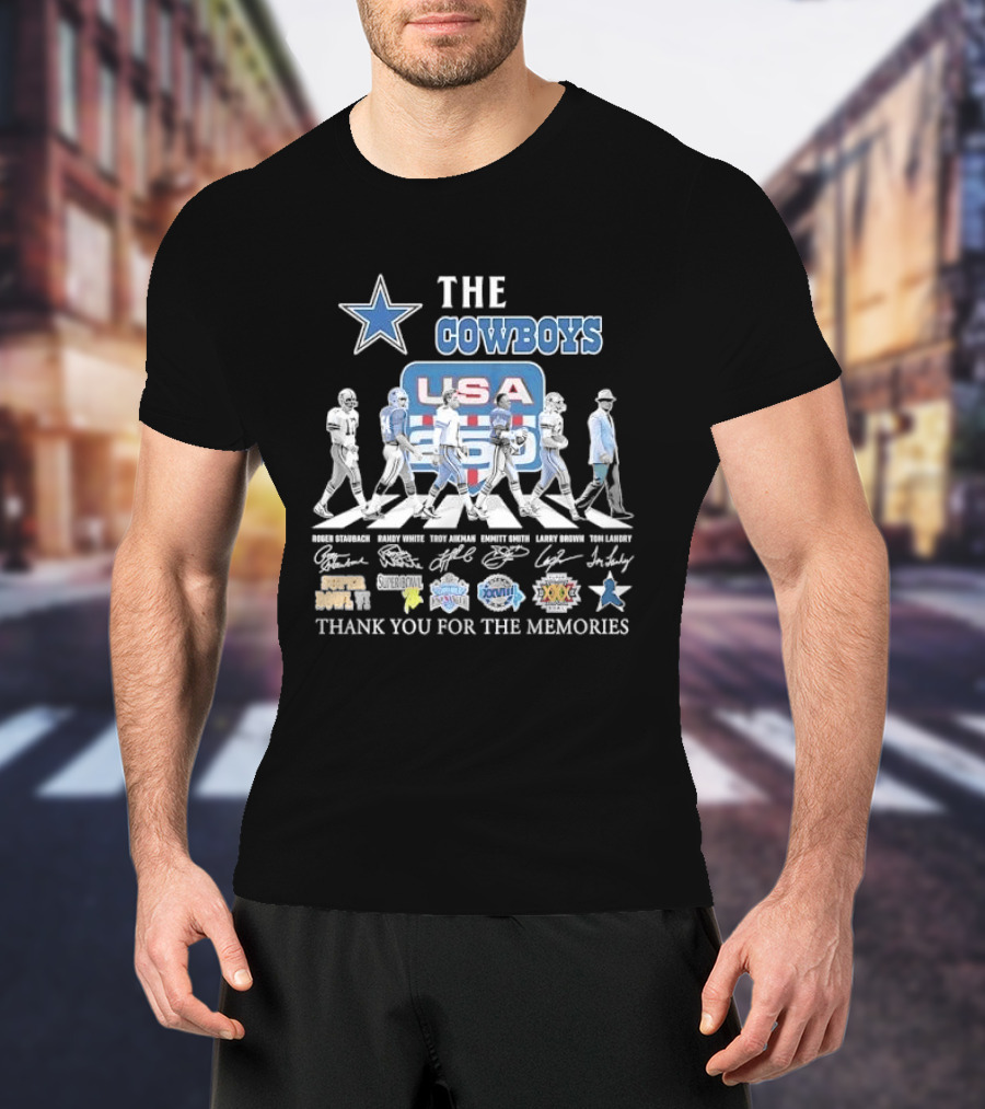 THE COWBOYS Roger Staubach Randy White Troy Aikman Emmitt Smith Larry Brown Thank You For The Memories USA T-Shirt