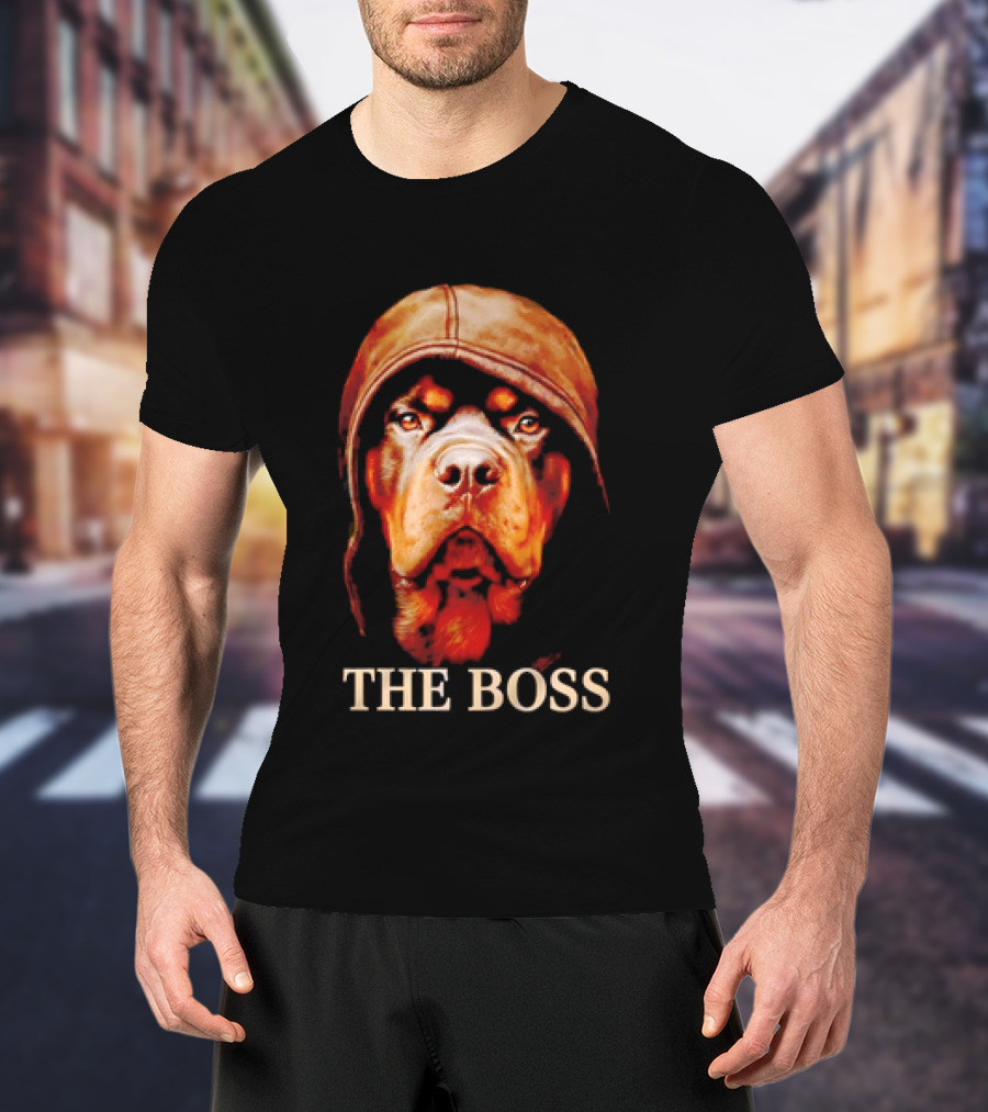 The Boss Rottweiler Wearing Aviator Cap T-Shirt