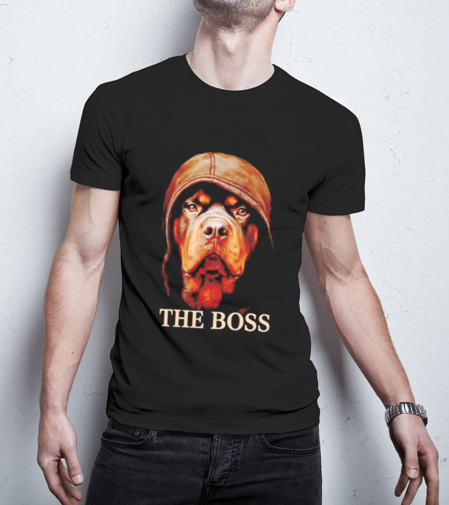 The Boss Rottweiler Wearing Aviator Cap T-Shirt