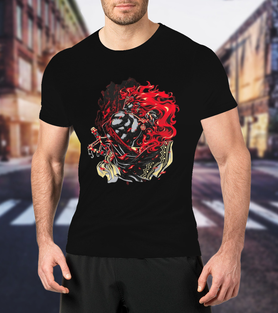 The Legend Of Zelda The Devourer Of Tomorrow Flamboyant Musketeer Warrior With Cape And Fiery Red Hair T-Shirt
