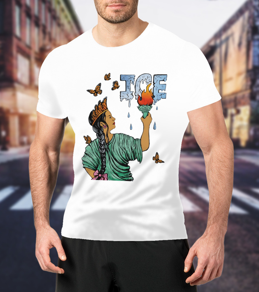 Liberty ICE Melt Activism With Monarch Butterflies And Torch Symbolism T-Shirt