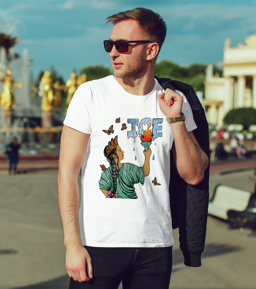 Liberty ICE Melt Activism With Monarch Butterflies And Torch Symbolism T-Shirt