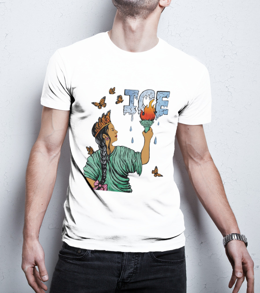 Liberty ICE Melt Activism With Monarch Butterflies And Torch Symbolism T-Shirt