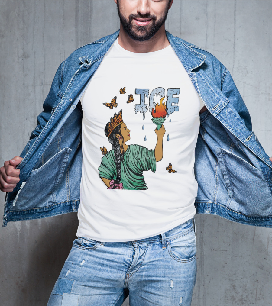 Liberty ICE Melt Activism With Monarch Butterflies And Torch Symbolism T-Shirt