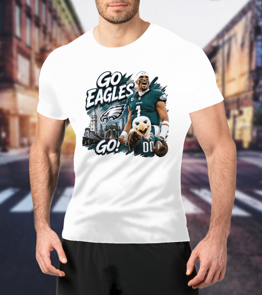 Go Eagles Go Philadelphia Eagles Jalen Hurts Swoop Football Skyline T-Shirt