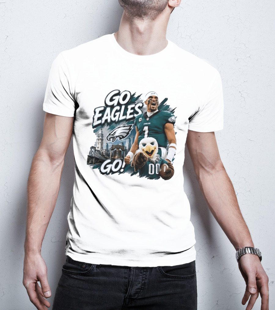 Go Eagles Go Philadelphia Eagles Jalen Hurts Swoop Football Skyline T-Shirt
