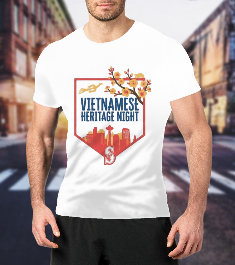 Seattle Mariners Vietnamese Heritage Night Blossom Skyline Celebration T-Shirt