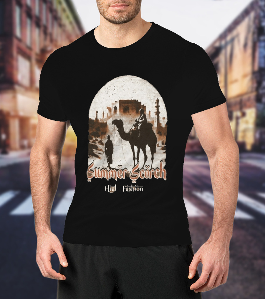Summer Scorch High Fashion Camel Caravan Desert Scene T-Shirt