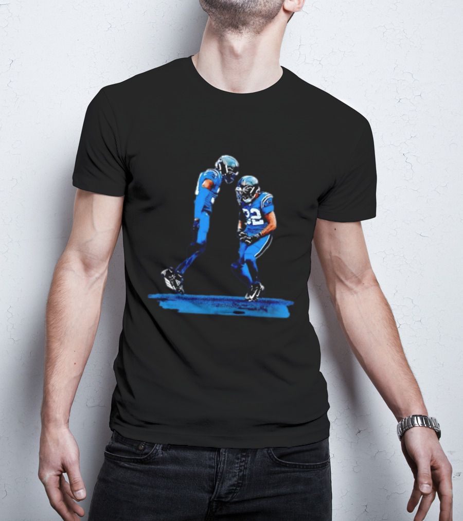 Carolina Panthers Blue Uniforms Players Celebrating Football Team Victory T-Shirt